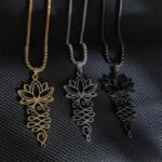 Buddha Stones Lotus Vines Design Chakra Symbol Stainless Steel Enlightenment Necklace Pendant - image 1