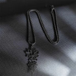 Buddha Stones Lotus Vines Design Chakra Symbol Stainless Steel Enlightenment Necklace Pendant - Black - image 7