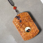 Buddha Stones Lightning Struck Jujube Wood Dragon Yin Yang Bagua Protection Necklace Pendant - image 2