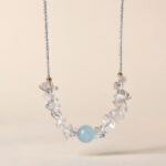 Buddha Stones Irregular White Crystal  Aquamarine Bead Healing Necklace Pendant - White Crystal& Aquamarine - image 1