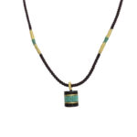 Buddha Stones Ebony Wood Turquoise Cylinder Peace Necklace Pendant - image 9