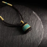 Buddha Stones Ebony Wood Turquoise Cylinder Peace Necklace Pendant - Ebony Wood - image 1