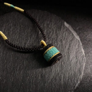 Buddha Stones Ebony Wood Turquoise Cylinder Peace Necklace Pendant - Ebony Wood - image 1