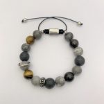 Buddha Stones Grey Jasper Lava Rock Silver Sheen Obsidian Tiger Eye Healing Bracelet - image 2