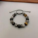 Buddha Stones Grey Jasper Lava Rock Silver Sheen Obsidian Tiger Eye Healing Bracelet - image 5