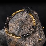 Buddha Stones Cute Bone Pattern Tiger Eye Courage Beads Bracelet - Silver Sheen Obsidian & Titanium Steel(Wrist Circumference: 15-21cm) - image 6