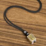 Buddha Stones Tibetan Zakiram Goddess Of Wealth Protection Rope Square Necklace Pendant - image 5