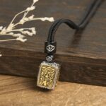 Buddha Stones Tibetan Zakiram Goddess Of Wealth Protection Rope Square Necklace Pendant - image 4