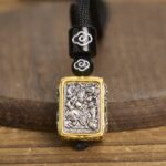Buddha Stones Tibetan Zakiram Goddess Of Wealth Protection Rope Square Necklace Pendant - image 8