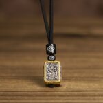 Buddha Stones Tibetan Zakiram Goddess Of Wealth Protection Rope Square Necklace Pendant - image 9