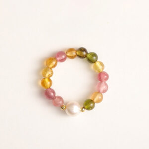 Buddha Stones Natural Tourmaline Lucky Pearl Pixiu Amber Positive Love Ring - Tourmaline & Pearl - image 1