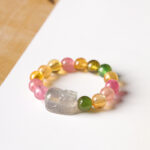 Buddha Stones Natural Tourmaline Lucky Pearl Pixiu Amber Positive Love Ring - image 7