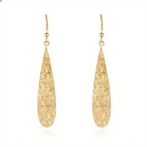 Buddha Stones Elegant Titanium Steel Balance Hammer Marks Earrings - Golden Teardrop Shape(Titanium Steel Posts) - image 1