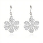 Buddha Stones Elegant Titanium Steel Balance Hammer Marks Earrings - Silvery Flower Shape(Titanium Steel Posts) - image 5