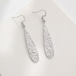 Buddha Stones Elegant Titanium Steel Balance Hammer Marks Earrings - Silvery Teardrop Shape(Titanium Steel Posts) - image 2
