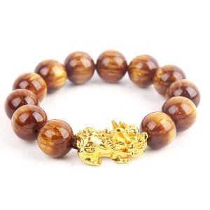 Buddha Stones Lucky Golden Tiger Eye Abundant Pixiu Bracelet Bracelet BS 16mm