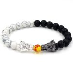 Buddha Stones White Turquoise Lava Rock Dragon Blessing Beaded Bracelet Bracelet BS 1