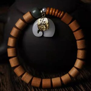 Buddha Stones Sandalwood Jade Elephant Protection Bracelet Bracelet BS Sandalwood&Jade
