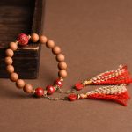 Buddha Stones Tibetan Natural Peach Wood Cinnabar PiXiu Wealth Tassels Bracelet Bracelet BS 4