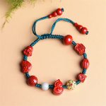 Buddha Stones Natural Cinnabar Gourd Om Mani Padme Hum Laughing Buddha Blessing String Bracelet Bracelet BS 6