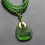 Buddha Stones Tibetan Green Tara Buddha Gold Plated Liuli Crystal Protection Necklace Pendant Necklaces & Pendants BS Leaf Green Tara Buddha Light Version