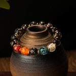 Buddha Stones Luminous Liuli Glass Bead Luck Fluorescent Bracelet Bracelet BS Black&Four Colors Beads 12mm