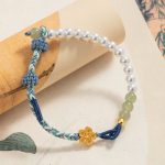 Buddha Stones 925 Sterling Silver Hetian Jade Peach Blossom Flower Pearl Braided Luck Bracelet 2