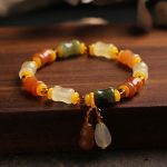 Buddha Stones Natural Golden Silk Jade Gourd Wealth Charm Bracelet Bracelet BS Golden Silk Jade(Ward off evil spirits♥Wealth)