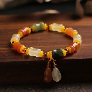 Buddha Stones Natural Golden Silk Jade Gourd Wealth Charm Bracelet Bracelet BS Golden Silk Jade(Ward off evil spirits♥Wealth)
