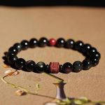 Buddha Stones Natural Gold Sheen Obsidian Rainbow Obsidian Om Mani Padme Hum Fu Character Healing Bracelet Bracelet BS 10mm Rainbow Obsidian Cinnabar Om Mani Padme Hum(Wrist Circumference 14-16cm)