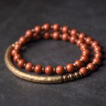Buddha Stones Red Jasper Moss Agate Black Obsidian Crystal Copper Peace Couple Bracelet Bracelet BS 4