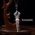 Buddha Stones Tibetan Om Mani Padme Hum Dorje Vajra Design Wisdom Rotatable Necklace Pendant Necklaces & Pendants BS 3