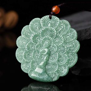 Buddha Stones Natural Jade Peacock Luck Prosperity Necklace Pendant Necklaces & Pendants BS Jade (Prosperity ♥ Abundance)