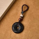 Buddha Stones Black Obsidian Taoism Five Sacred Mountains Carved Strength Peace Buckle Necklace Pendant Key Chain Phone Hanging Decoration Necklaces & Pendants BS 5