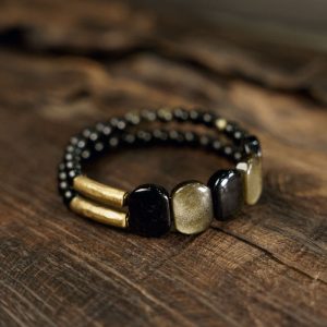 Buddha Stones Black Obsidian Gold Sheen Obsidian Strengthen Bracelet Bracelet BS Bracelet Type 18cm fit for Wrist Circumference 17-17.5cm