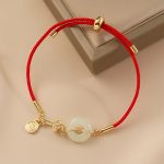 Buddha Stones 18K Gold Plated Hetian Jade Peace Buckle Fu Character Luck Red Rope Bracelet Bracelet BS 6