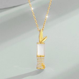 Buddha Stones 925 Sterling Silver Hetian White Jade Bamboo Happiness Necklace Pendant Necklaces & Pendants BS White Jade(Protection♥Happiness)