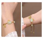 Buddha Stones Year of the Rabbit Hetian Jade Happiness Blessing Wealth String Bracelet Bracelet BS 4