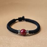 Buddha Stones 925 Sterling Silver Natural Cinnabar Bead Calm Handmade Braided String Bracelet Bracelet BS Black(Women) 17-19cm
