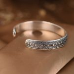 Buddha Stones 925 Sterling Silver Om Mani Padme Hum Double Dorje Engraved Wisdom Cuff Bracelet Bangle Bracelet Bangle BS 6