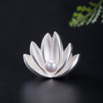 Buddha Stones 925 Sterling Silver Lotus Flower Pearl New Beginning Brooch Brooch BS 6