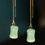 Buddha Stones Jade Bamboo Pattern Luck Drop Earrings Earrings BS 4
