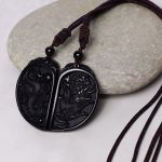 Buddha Stones Black Obsidian Love Dragon Phoenix Protection Necklace Pendant Necklaces & Pendants BS 4