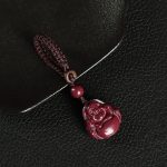 Buddha Stones Laughing Buddha Cinnabar Blessing Necklace Pendant Phone Hanging Decoration Key Chain Necklaces & Pendants BS Key Chain Brown