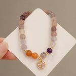 Buddha Stones Natural Purple Golden Silk Jade Violet Flower Bead Charm Wealth Bracelet Bracelet BS 4