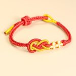 Buddha Stones Handcrafted Eight Thread Peace Knot Peach Blossom Knot Luck Connection Bracelet Bracelet BS Red&Gold(Wrist Circumference 14-16cm)