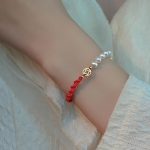 Buddha Stones 14K Gold Plated Pearl Bead Luck Protection Braid Red String Bracelet Bracelet BS 12