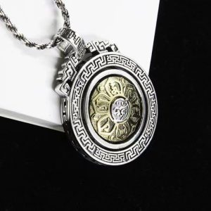 Buddha Stones Tibetan Om Mani Padme Hum Double Dorje Vajra Rotatable Purity Peace Necklace Pendant Necklaces & Pendants BS Om Mani Padme Hum