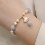 Buddha Stones Natural Aquamarine Pearl Healing Ginkgo Leaf Butterfly Charm Bracelet Bracelet BS 4