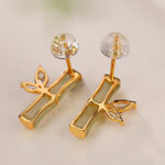 Buddha Stones 925 Sterling Silver Hetian Cyan Jade White Jade Red Agate Bamboo Pattern Luck Stud Earrings Earrings BS 6